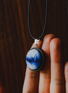 复古木质项链植物染扎染蓝染文创手工项坠民族风文艺礼物