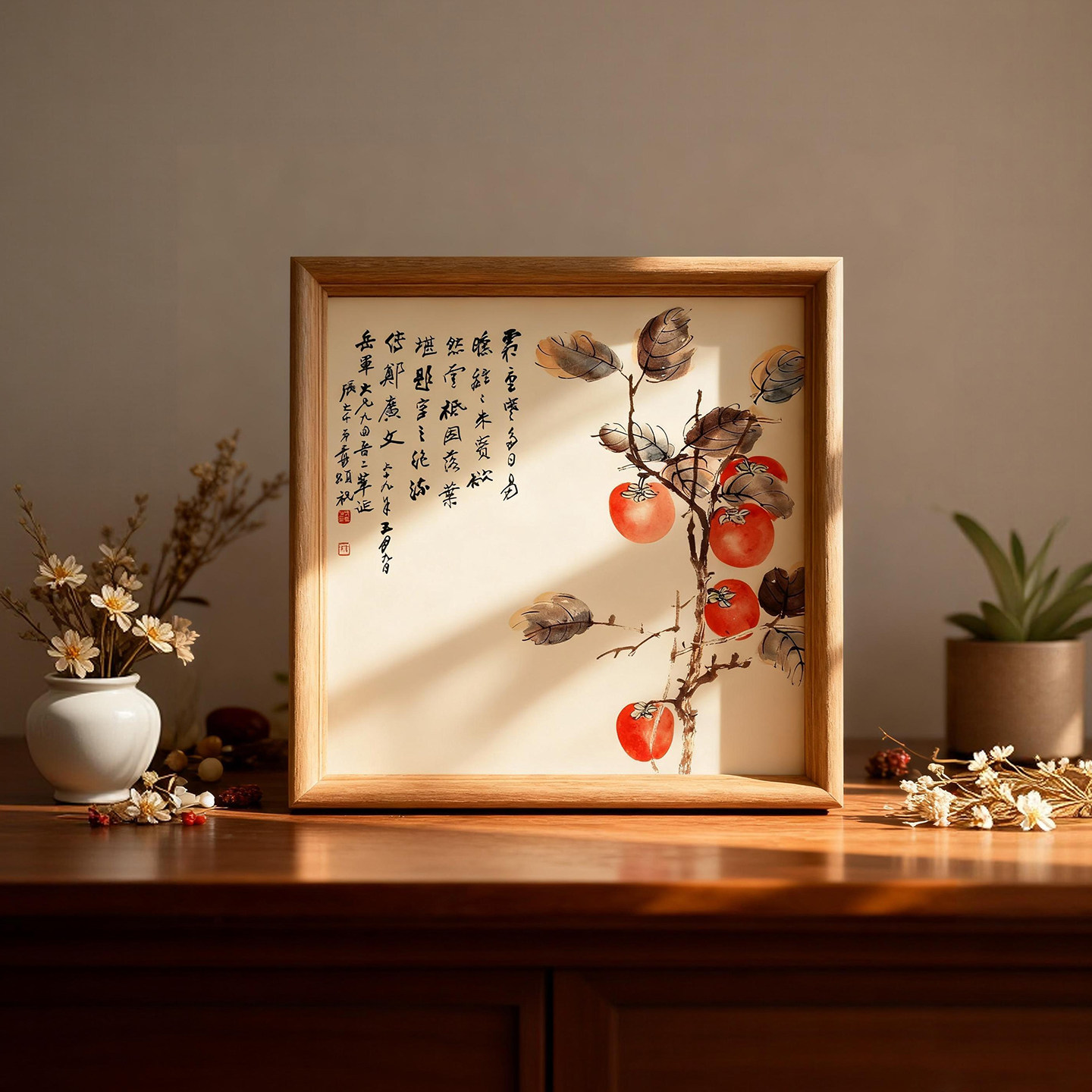 (事事如意)榫卯实木框国风新中式挂画博物馆级别复刻画小摆台