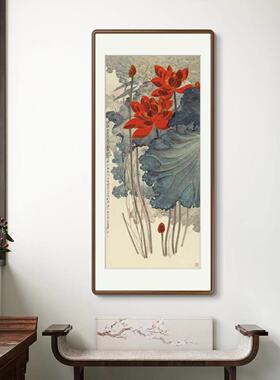 （金线荷花）张大千新中式沙发玄关装饰画挂画家居装饰字画
