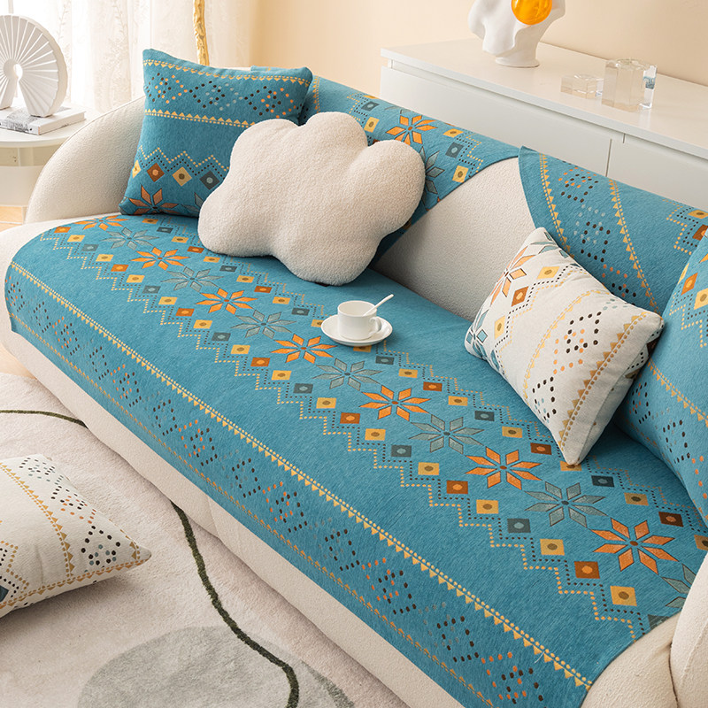 雪尼尔沙发垫四季简约现代罩巾盖布 怡沁园沙发垫