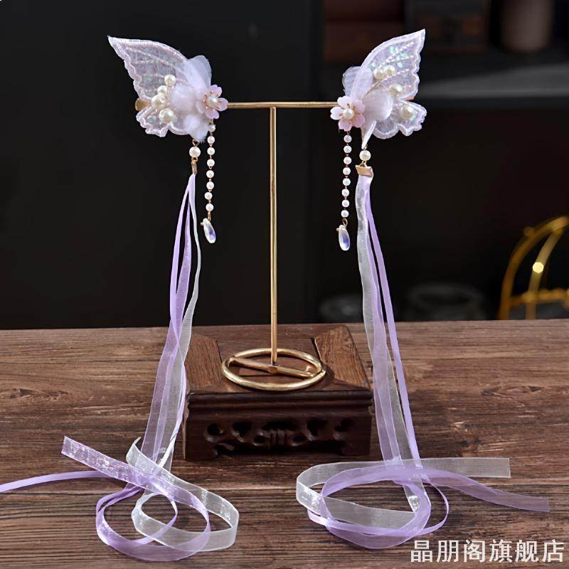 汉服绢花儿童头饰古风发饰宝宝头发卡国风绿色飘带发夹女童配饰品,淘宝优惠券,粉丝福利购,淘宝优惠卷