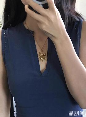 欧美ins风个性轻奢太阳花吊坠项链女小众时尚设计感潮流百搭配饰