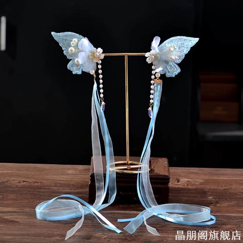 汉服绢花儿童头饰古风发饰宝宝头发卡国风绿色飘带发夹女童配饰品,淘宝优惠券,粉丝福利购,淘宝优惠卷