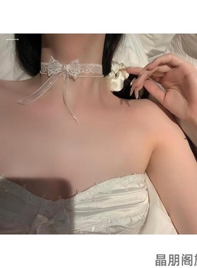 复古白色蕾丝蝴蝶结项圈