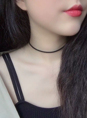 皮绳女项链毛衣复古配饰细绳绑带黑色颈带饰品脖子choker项圈