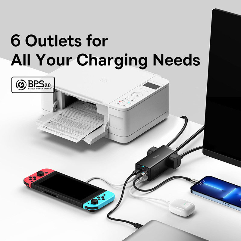 Baseus 100W GaN3 Pro Desktop Charger Power Strip US Plug Charging Station Fast Charger美规桌面氮化镓 - 图1