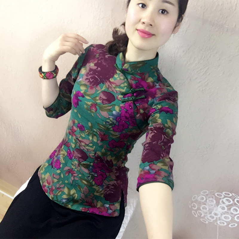 春日常中国风复古女装改良棉麻旗袍 傲雪屋上衣