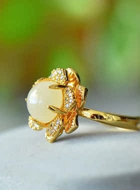 金丝玉古法金镶嵌925银太阳花