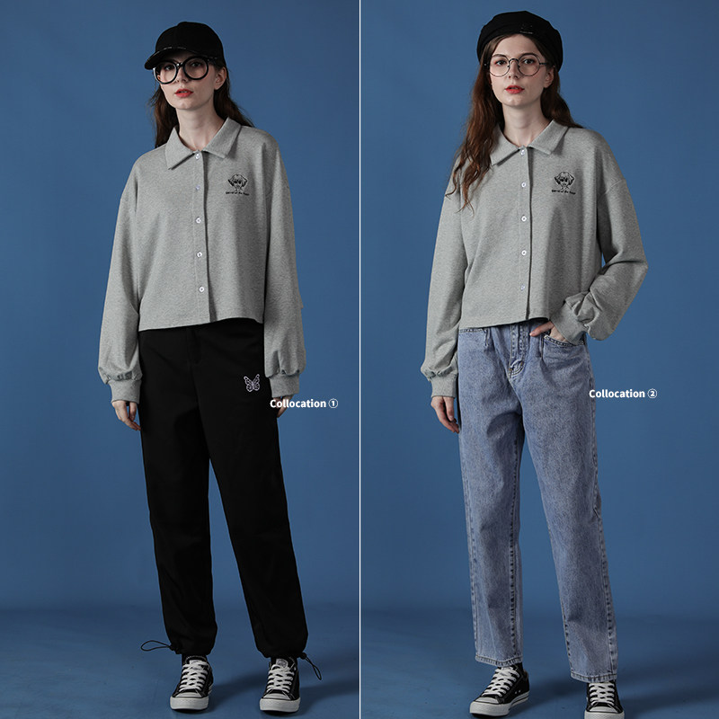 2020新款灰色高腰短款宽松bf风卫衣 佐贝卡卫衣/绒衫