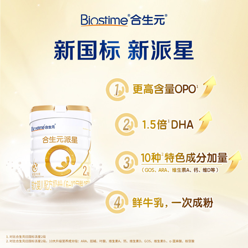 初乳营养|合生元派星新国标较大婴儿配方奶粉2段800g*6罐乳桥蛋白