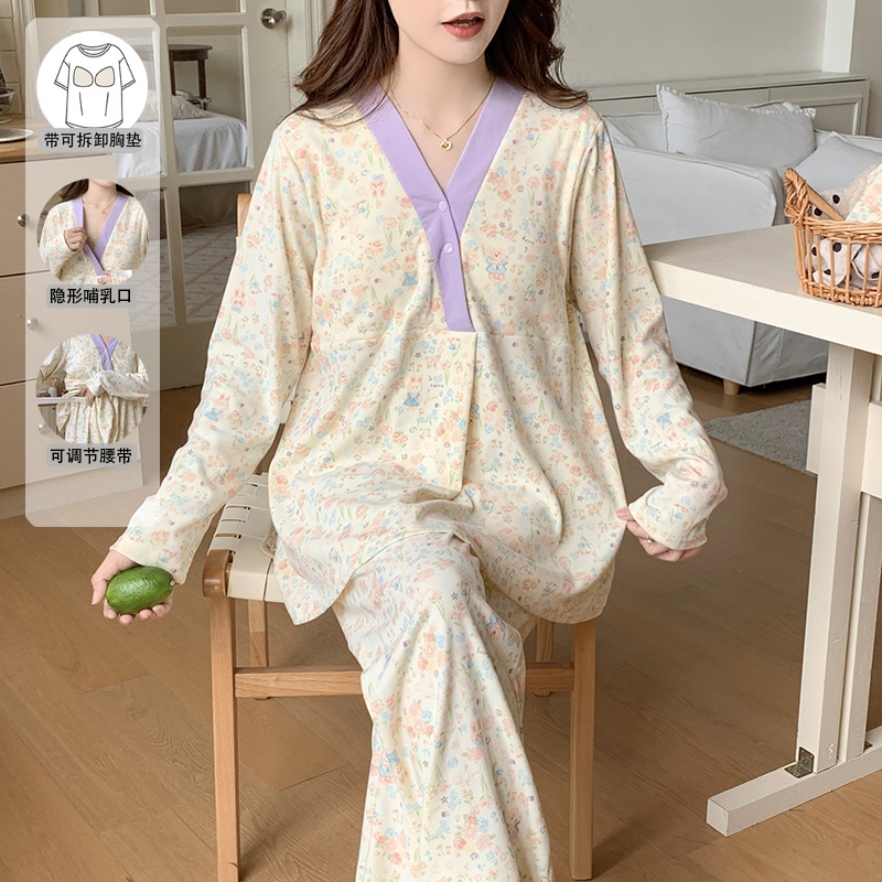 月子服秋冬款带胸垫哺乳怀孕期孕妇德绒睡衣产妇12月份加厚家居服 - 图3