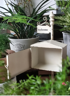 铁艺做旧白welcome字母邮箱摆件 复古园艺铁皮信箱装饰品