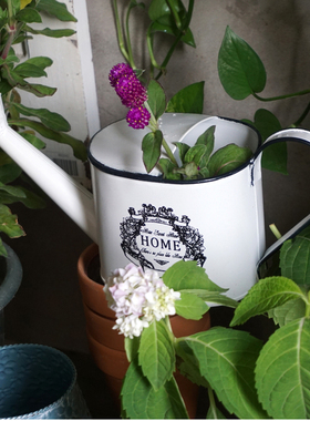 仿搪瓷白色园艺浇水提手装饰摆件