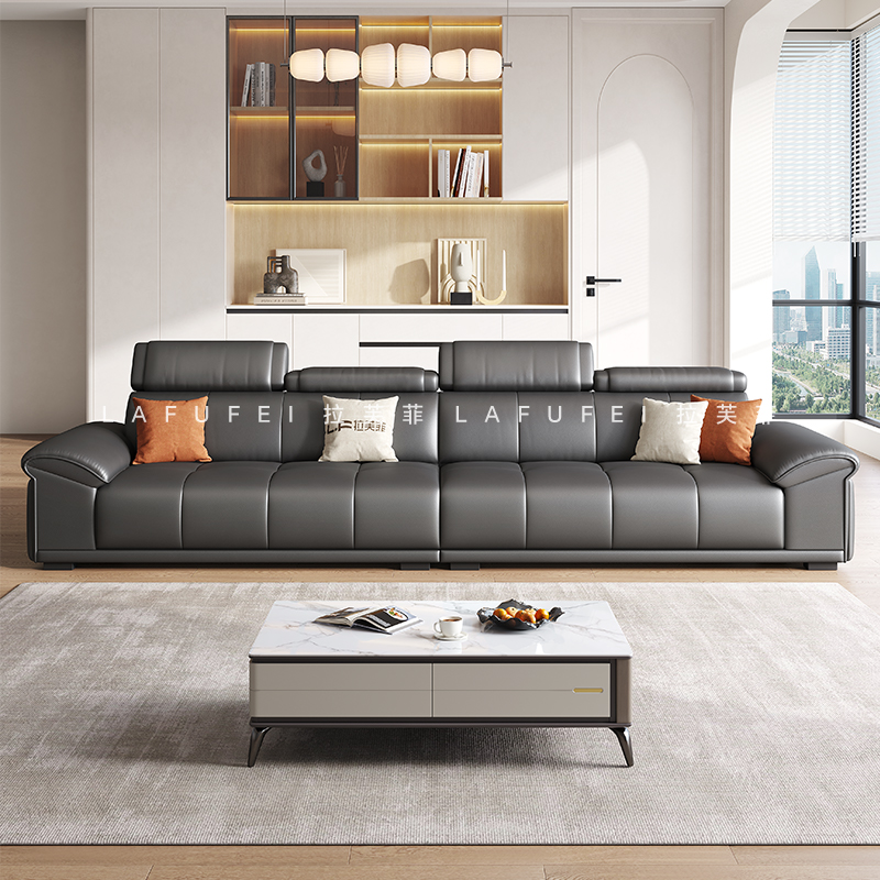 拉芙菲意式极简真皮沙发轻奢现代简约客厅直排三人皮艺沙发-图1