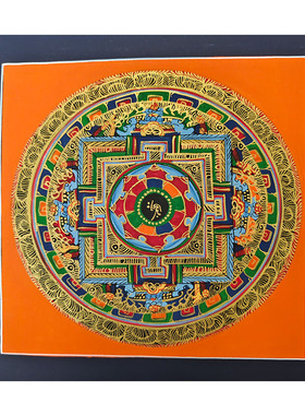 尼泊尔手绘唐卡西藏六字真言坛城装饰画挂画玄关客厅轻奢壁画批发