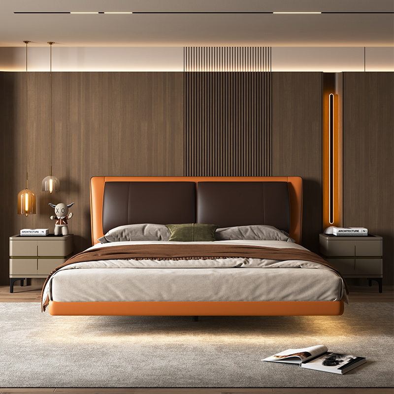 慕思皮床现代简约主卧大床悬浮床真皮软床床轻奢软包床 - 图3