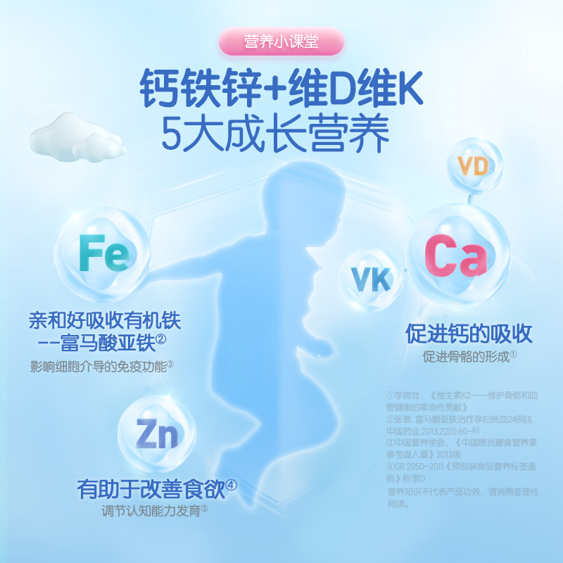 健力多儿童钙铁锌钙片维生素DK2咀嚼片青少年补钙3岁以上官方旗舰-图1