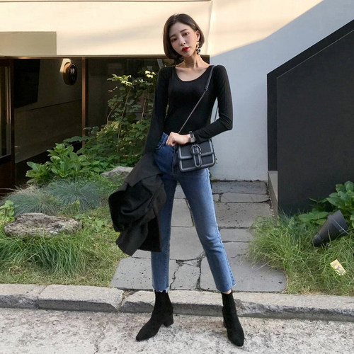 烟管裤女秋冬2025年新款加绒高腰显瘦小个子九分修身直筒牛仔裤子 - 图3