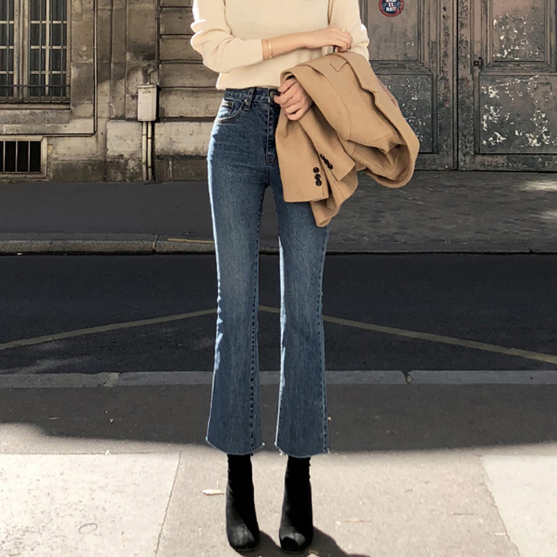 微喇2021年新款秋冬加绒直筒牛仔裤 美舒儿牛仔裤