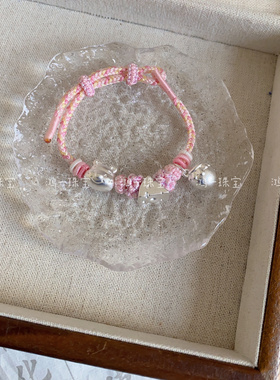 足银999奶酪维尼公主风手工编织手绳蜜罐小熊宝宝儿童女闺蜜礼物