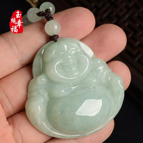 天然缅甸A货翡翠玉佛吊坠特大号佛公男女玉佩弥勒佛挂件笑佛项链 - 图2