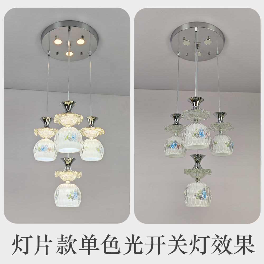 2025新中古水晶玻璃led餐厅灯饭厅饭桌玄关家用现代简约鱼线吊灯 - 图0