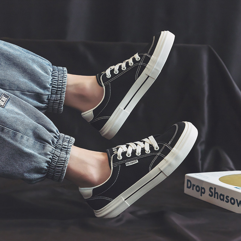 人本低帮帆布鞋男2026春季新款韩版系带休闲鞋透气百搭运动板鞋子,淘宝优惠券,粉丝福利购,淘宝优惠卷