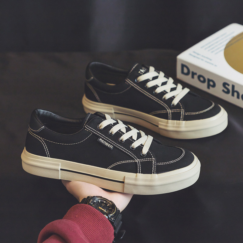 人本低帮帆布鞋男2026春季新款韩版系带休闲鞋透气百搭运动板鞋子,淘宝优惠券,粉丝福利购,淘宝优惠卷