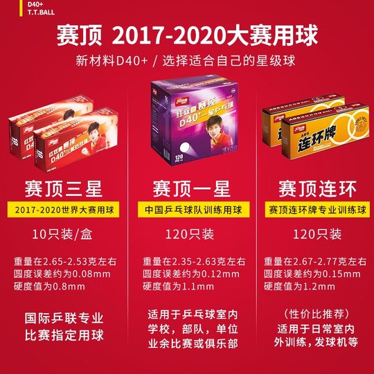 红双喜乒乓球三星120只装一星练习训练球耐打比赛专用乒乓球D40+