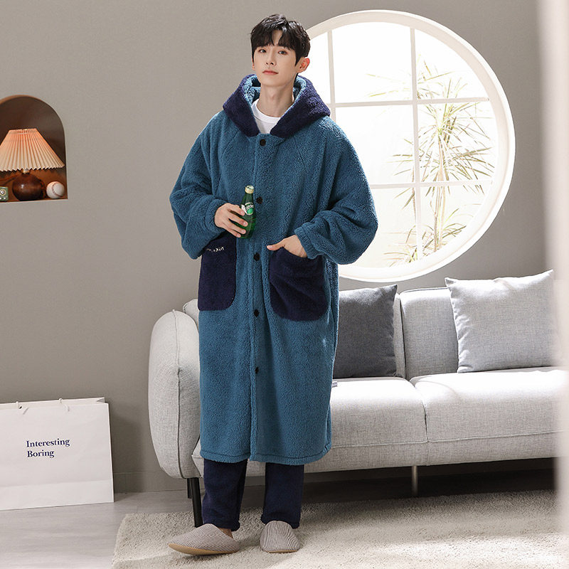 男秋冬季长款2021新款珊瑚绒睡衣 木子内衣睡袍/浴袍