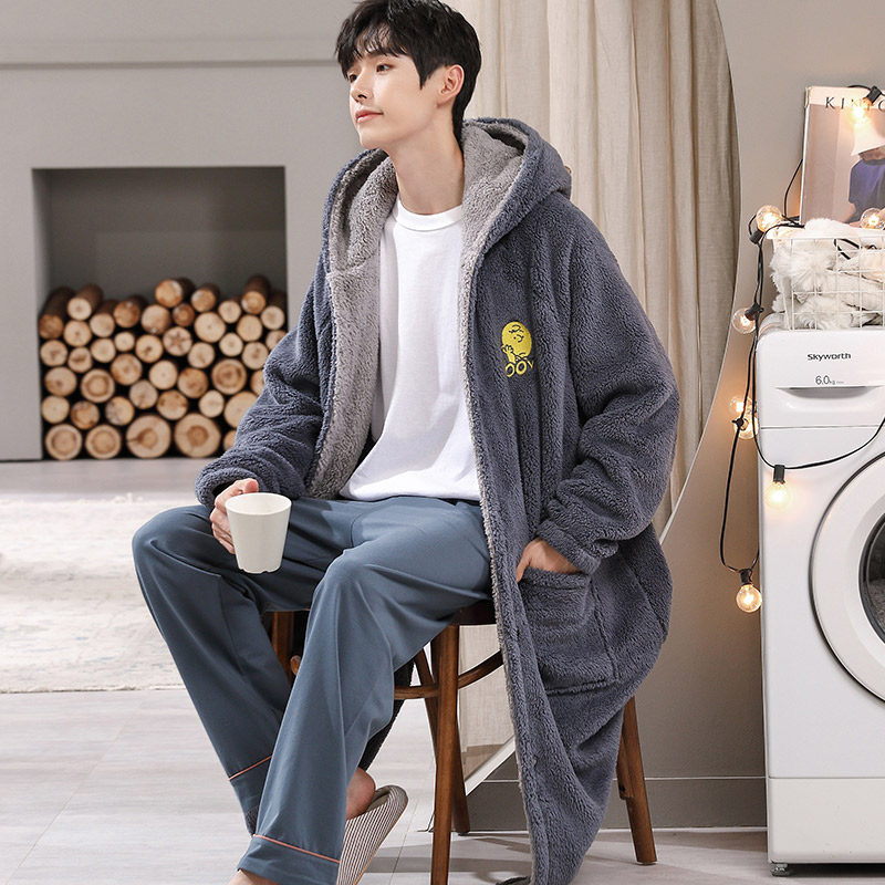秋冬珊瑚绒男士宽松长款冬天睡袍 木子内衣睡袍/浴袍