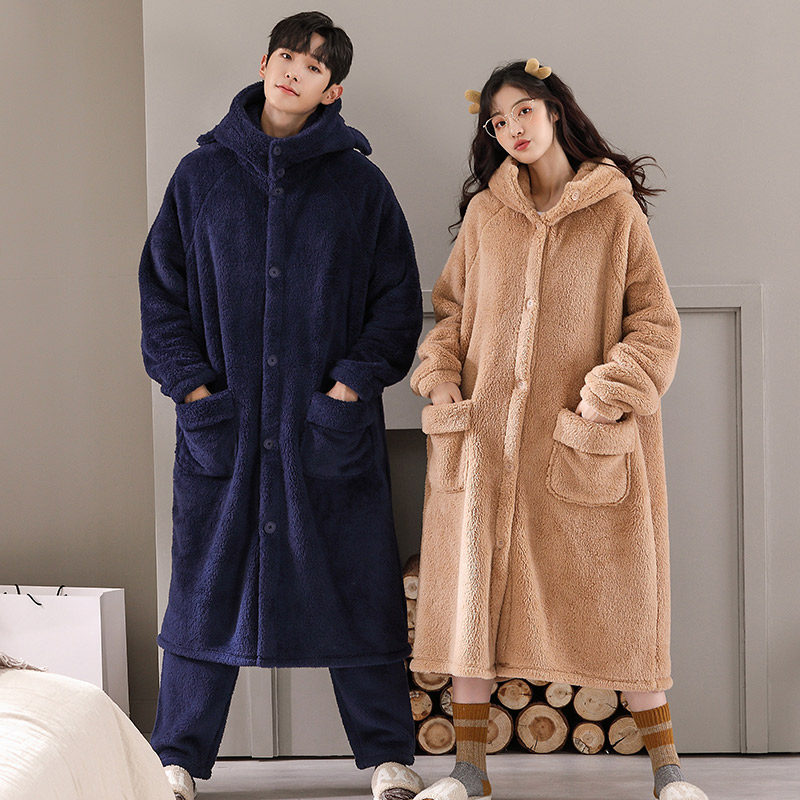 情侣冬季珊瑚绒长款加绒男士睡袍 木子内衣睡袍/浴袍