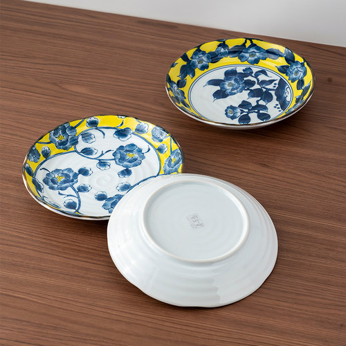 美浓烧日本进口黄彩山茶8.5英寸平盘陶瓷深盘家用高颜值餐具 - 图2