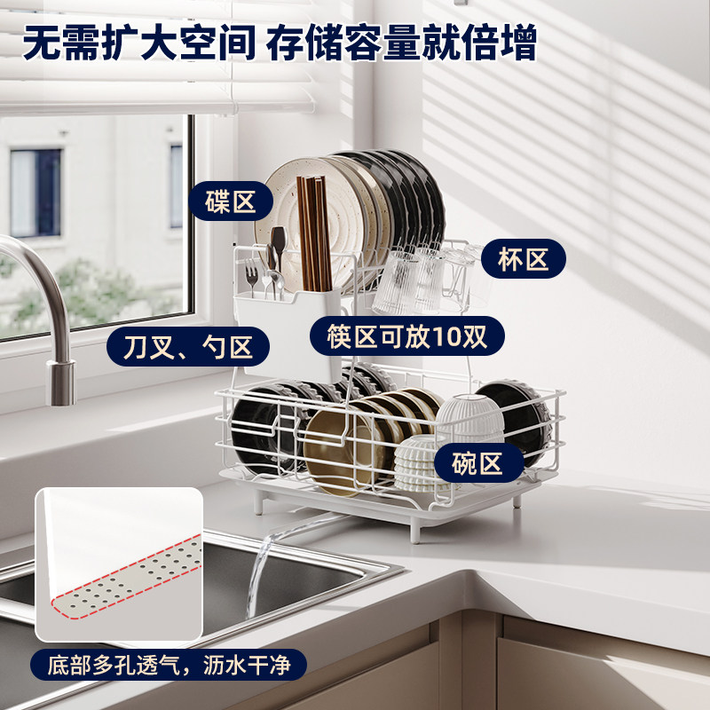 御仕家挂杯子碗碟收纳架台面水槽双层厨房沥水放碗筷置物篮碗盘箱,淘宝优惠券,粉丝福利购,淘宝优惠卷