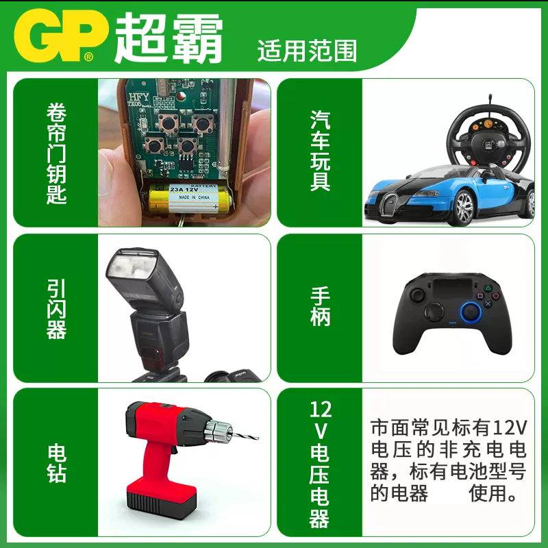 GP超霸23A/27A 12V碱性电池12伏门铃卷闸门车库遥控防盗器引闪器电池A23S小号电池干电池a27s包邮10粒批发-图2