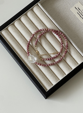 Ojala原创设计粉色蔷薇天然石新中式项链国风饰品女高级感礼物