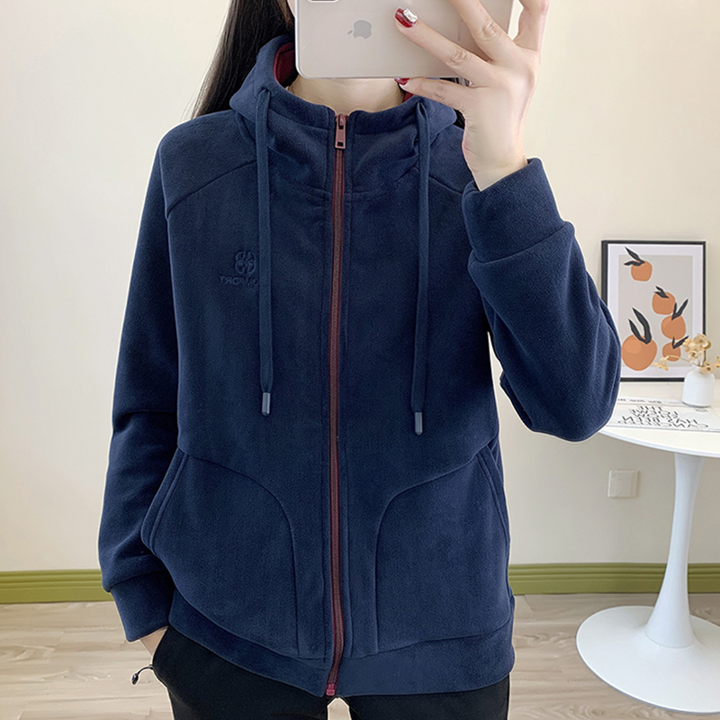 户外奥粒绒连帽抓绒衣女秋冬上衣摇粒绒开衫保暖登山徒步卫衣外套 - 图2