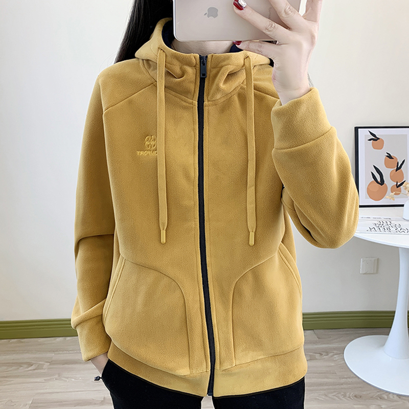 户外奥粒绒连帽抓绒衣女秋冬上衣摇粒绒开衫保暖登山徒步卫衣外套 - 图1