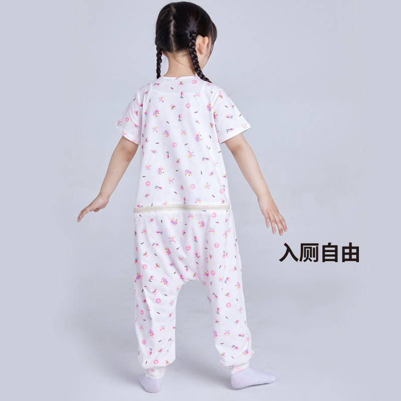 女童连体睡衣夏季薄款宝宝家居服半袖空调服纯棉中大童连身睡衣-图3