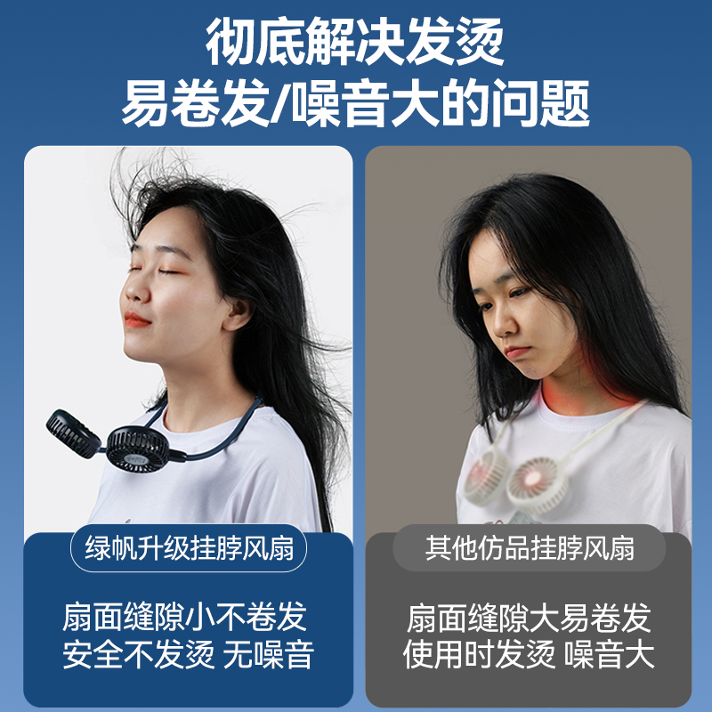 绿帆挂脖小风扇便携式迷你懒人挂颈脖子USB静音可爱随身小型mini学生儿童厨房网红制冷空调电扇大风力可折叠 - 图1