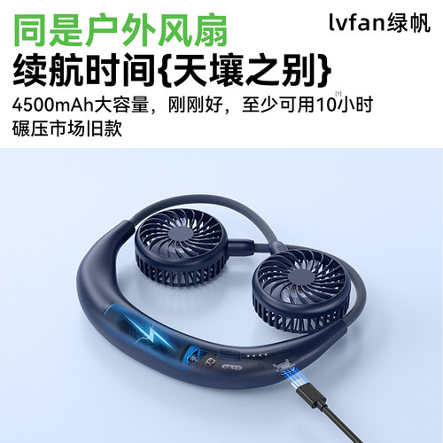 绿帆挂脖小风扇便携式迷你懒人挂颈脖子usb充电可折叠静音随身小型电扇网红学生厨房露营户外制冷空调大风力 - 图3