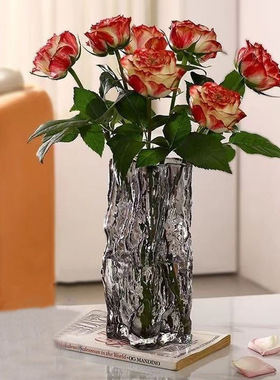 包邮花瓶玻璃透明水养插花瓶轻奢感ins风大口桌面鲜花瓶