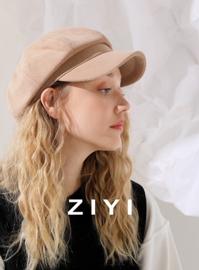网红ziyi黑色英伦复古八角贝雷帽
