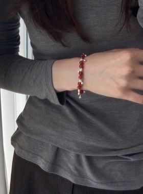 S925银显白新中式红玛瑙手链手串