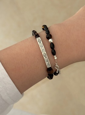 复古小鱼沉香木手串爆款足银手链