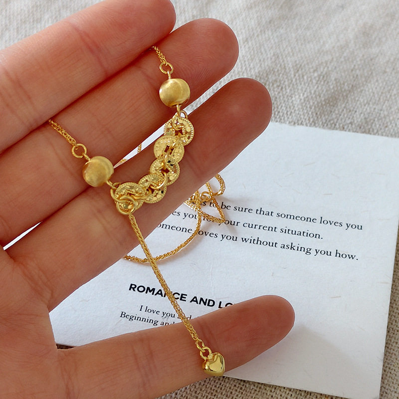 轻奢五帝铜钱设计小众925银项链女复古新中式金色吊坠毛衣链银饰,淘宝优惠券,粉丝福利购,淘宝优惠卷