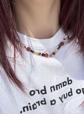 新中式设计感虎眼石项链秋冬串珠