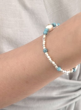 S925银小众碎银子松石手链简约