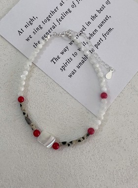 撞色贝壳天然石串珠纯银手链