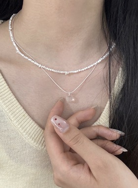 S925银叠戴天然白贝项链樱桃串珠